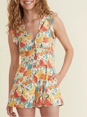 Marine Layer Tropical Fruit Print Romper Dress Cover-Up | Small